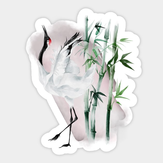 Crane and bamboo japanese painting Sticker by KOTOdesign